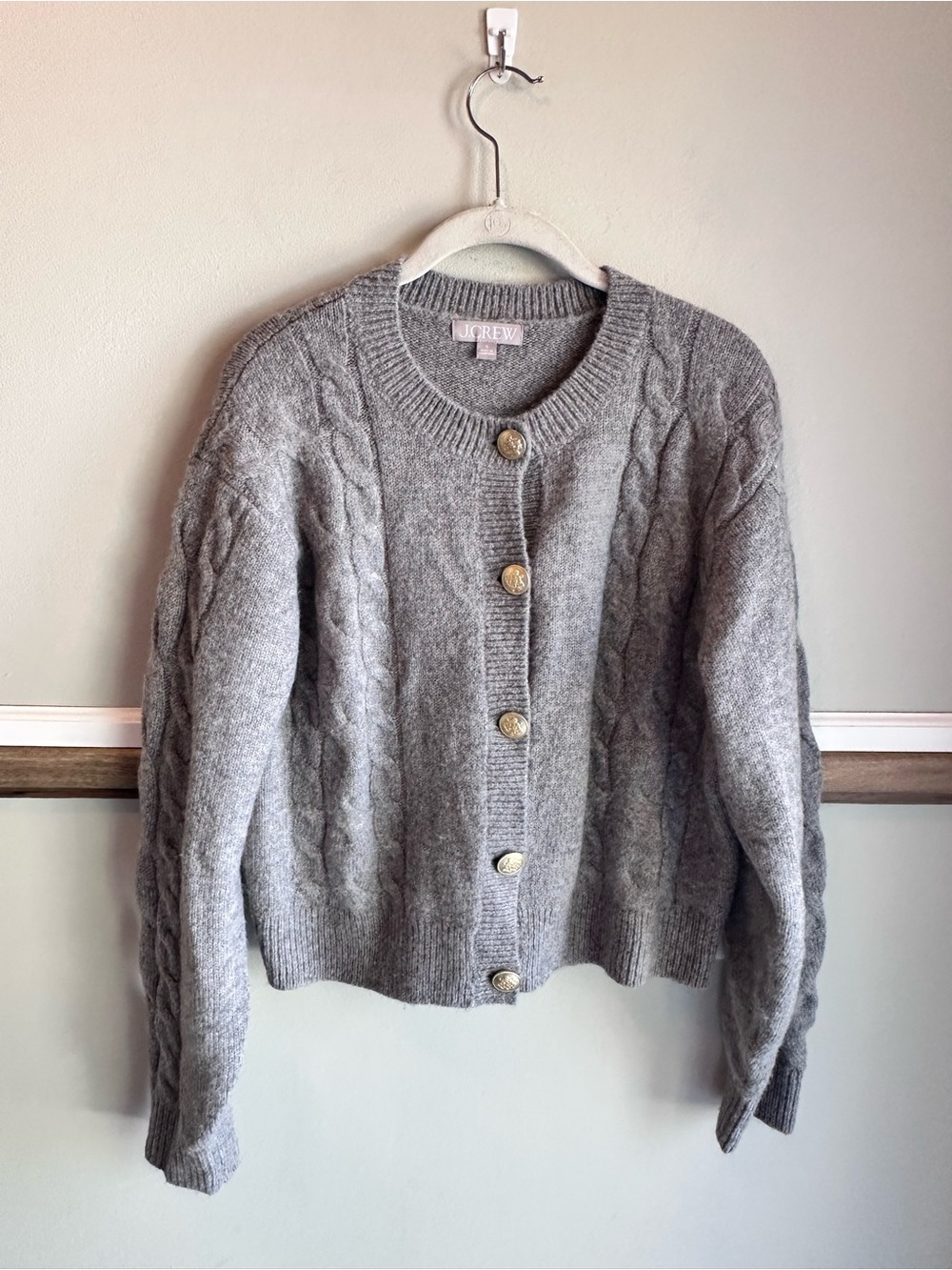 J.Crew Cable-Knit Merino Wool Alpaca Cardigan Sweater #CE688 Gray